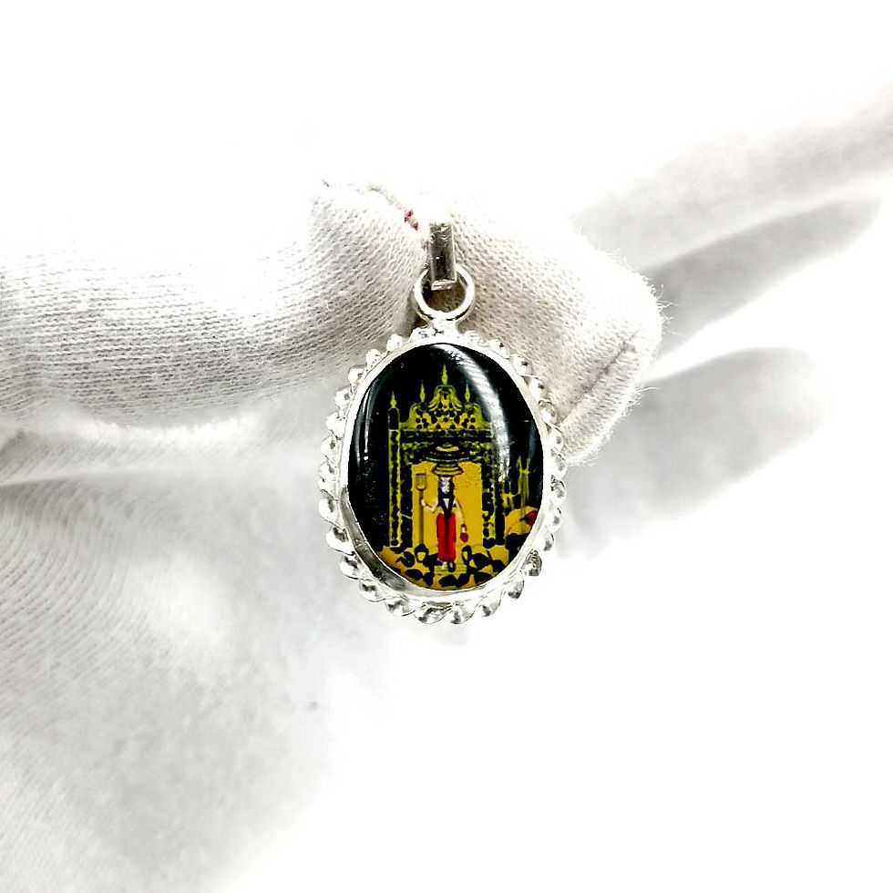 Premium HD Silver Meenakari Om Banna Photo Pendant for Drivers, Protection