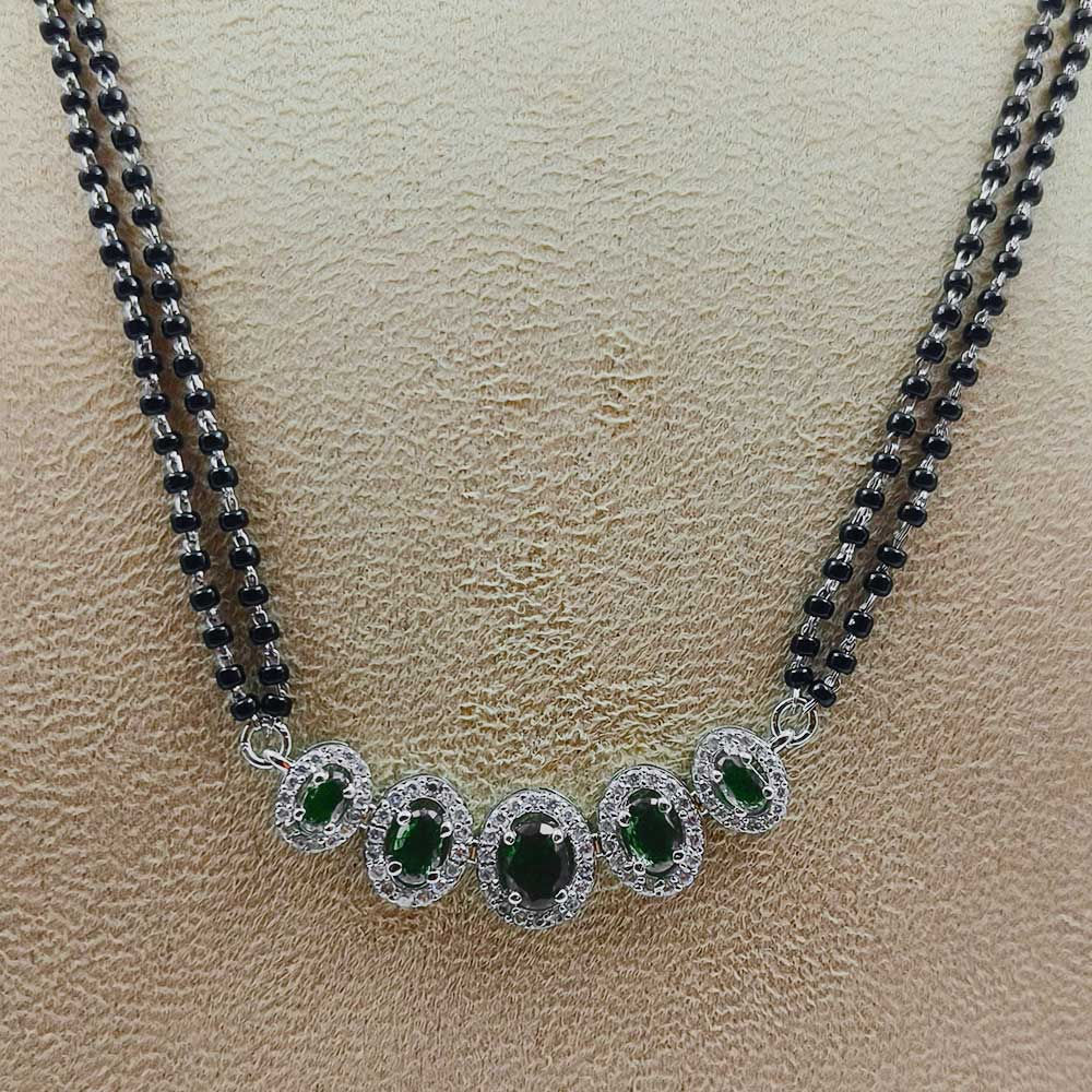 Green Oval Stones Classic Design Fancy Pure Silver Mangalsuttra