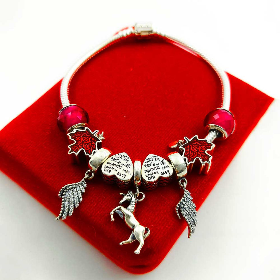 Flying Horse Design, Leaf Pattern Love Symbol Pure Silver 925 Pandora