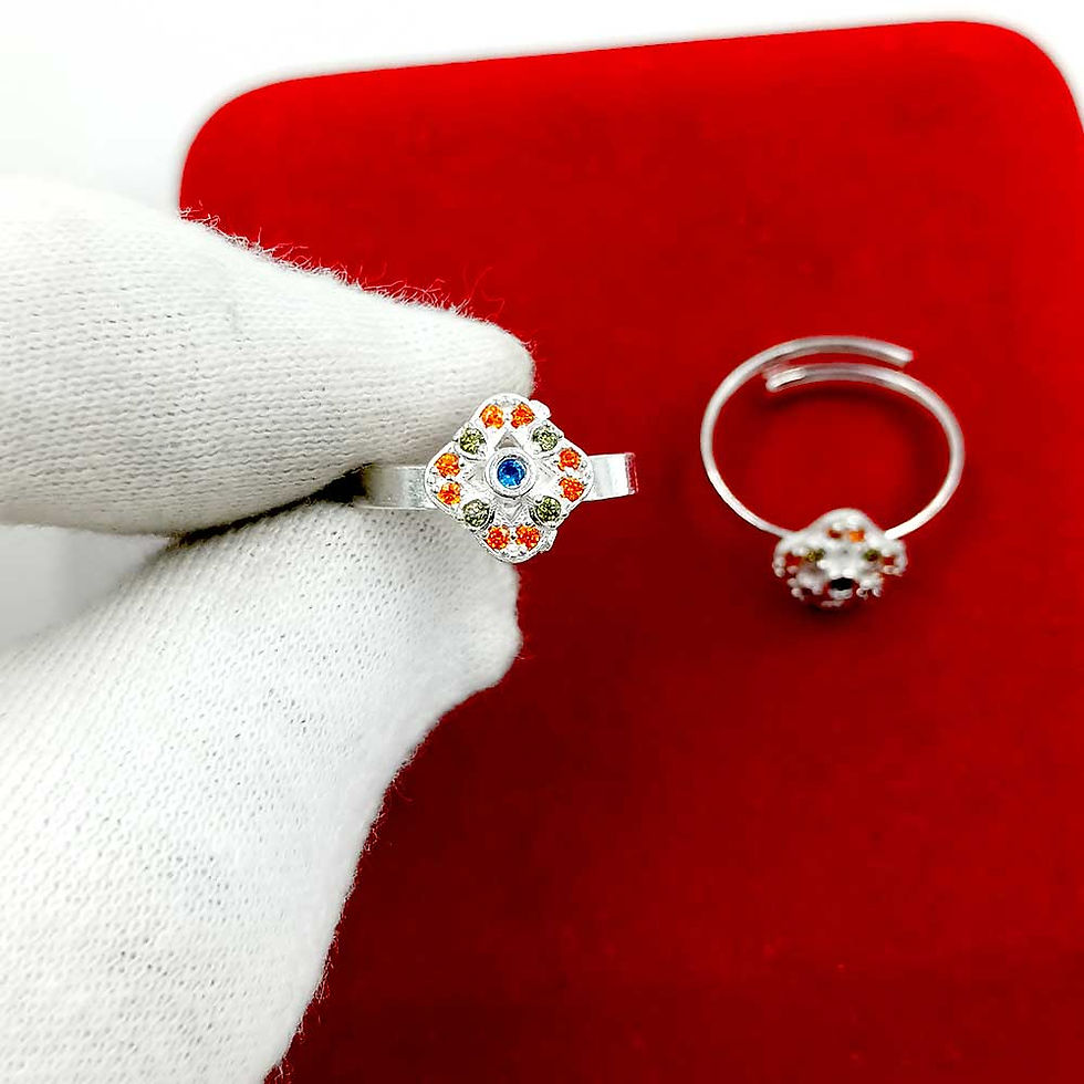Red, Blue Mina Color Fancy Women Toe Ring Silver Bichiya, Shubh Jewellers