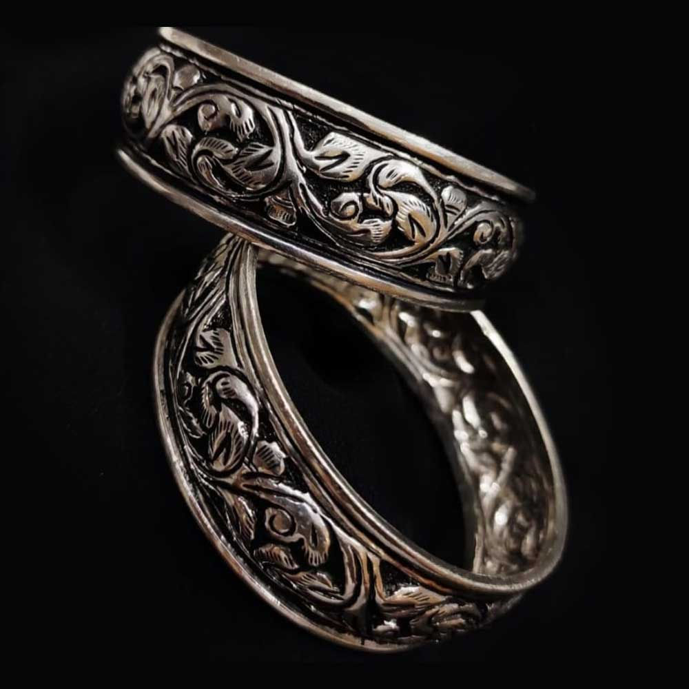 Chitai Kada Bangle Oxidised Kada Antique Handcrafted Floral Pattern Kada Bangle