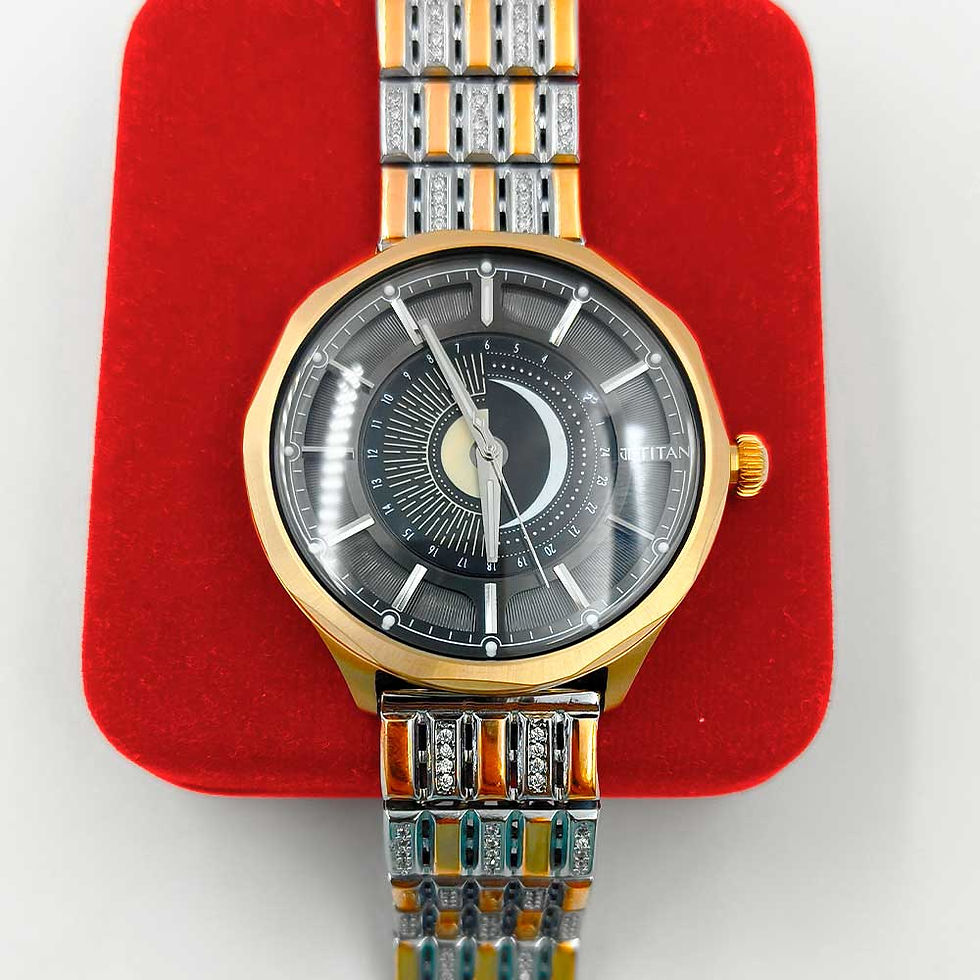 Thumbnail: Original Titan Dial With Gold Polish CZ Stone Pure Silver 925 Watch for men