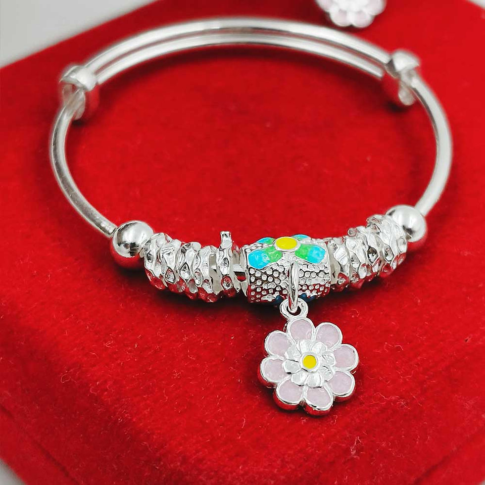 Flower Emanel Design Adjustable Small Size baby Bangle for New Born to 1 years