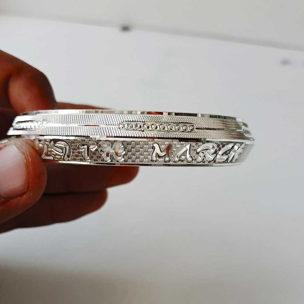 Thumbnail: Fancy v-Shape Lining Customised Name Silver Kada, Shubh Jewellers