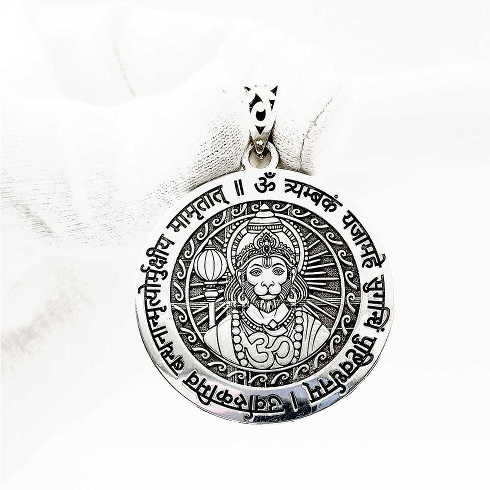 Om, Hanuman Ji & Maha Mrityunjaya Mantra Pure Silver Locket Design