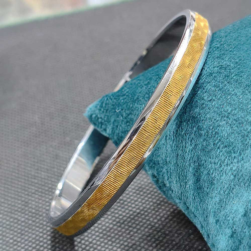 Flat Gold Rodium Linning Pattern Design Pure Silver Kada for men, 50 gm ...