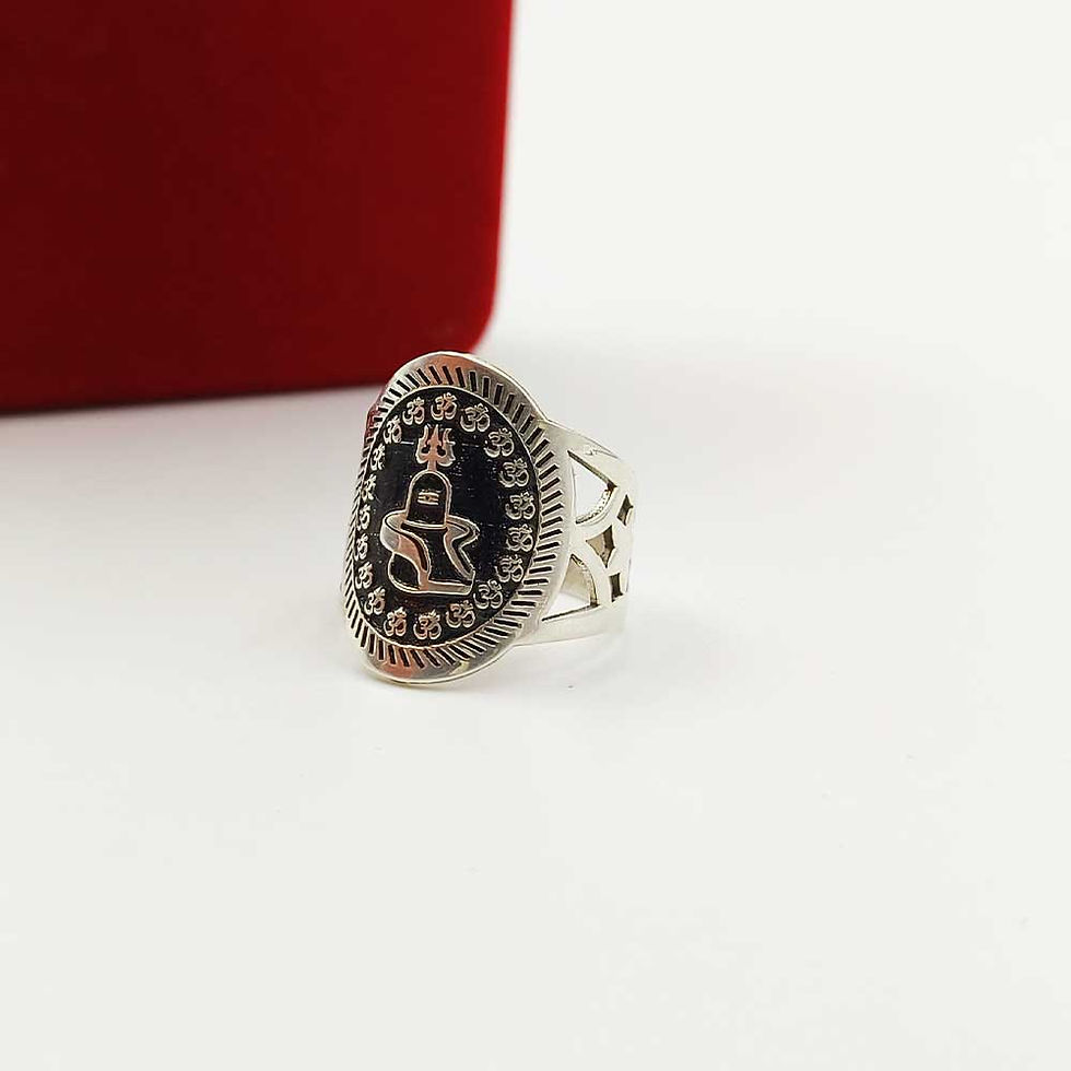 Thumbnail: Lazer Cutting Trishul & Shivling Pure Silver Ring for men & women