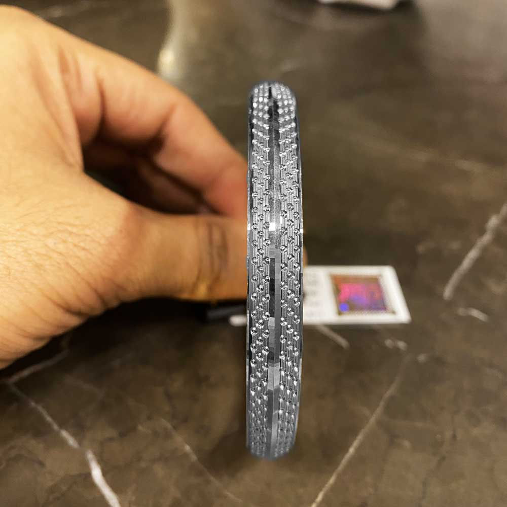 Fancy V-Shape Dotted Silver Kada for men