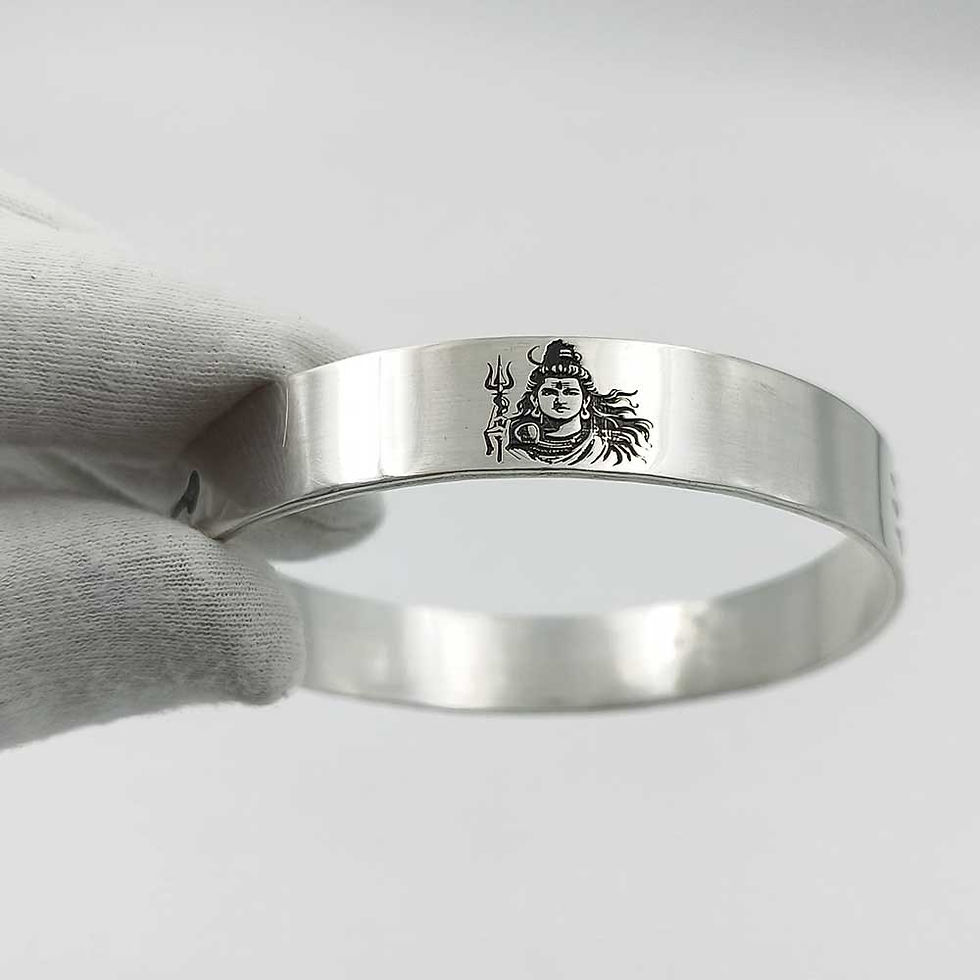 Mahadev Image Engraving with Trishul Pure Silver Lazer Kada design, 35 gms