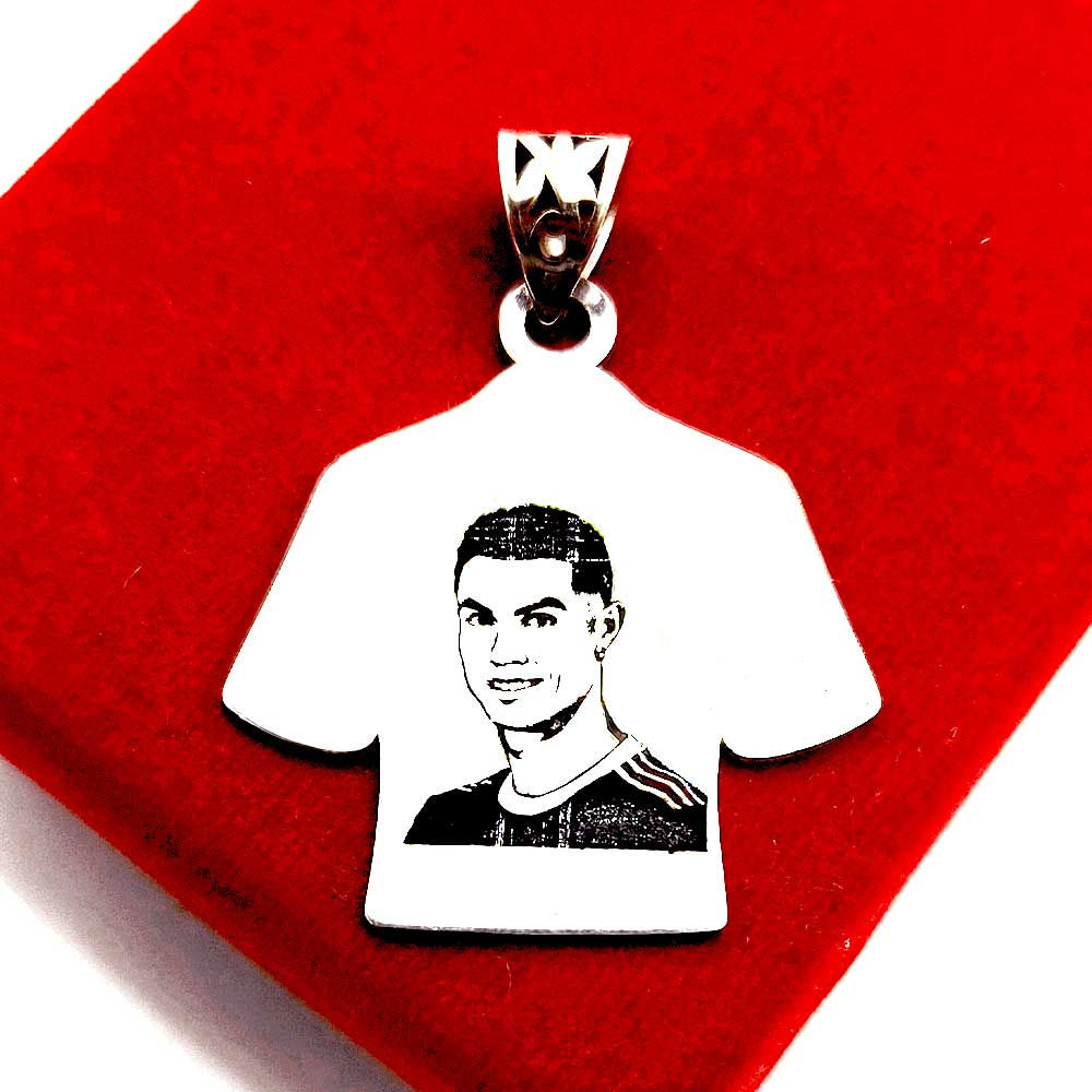 T-Shirt Design Ronaldo Face or 7 No Design Pure Silver 925 Pendant