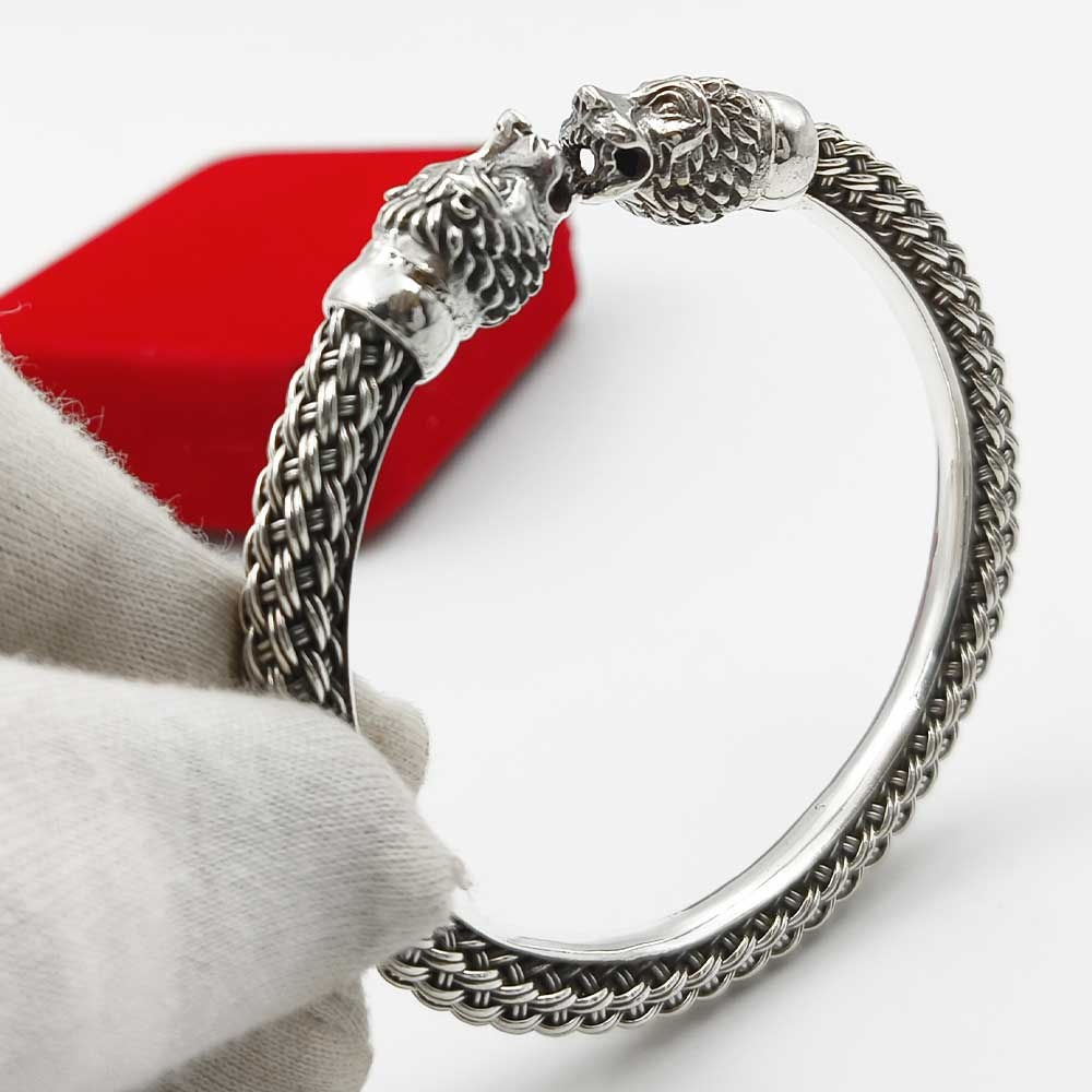 🦁 Lion Double Face Silver Kada for Men – 50gm | Shubh Jewellers ✨ Pure Silver Kada for Men  This Lion Double Face Silver Kad