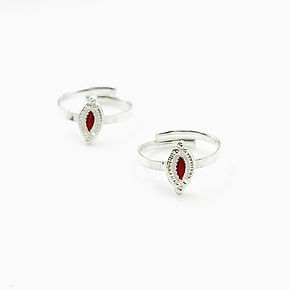 Fancy Red Mina Oval Design, Handcrafted Toe Ring For Women, Silver Bichiya