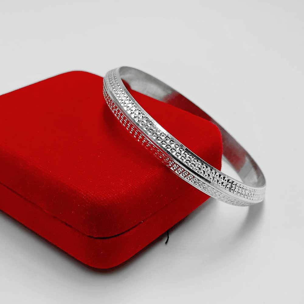 V-Shape Double Dotted Fancy Pure Silver Kada for men, Shubh Jewellers 50 gms