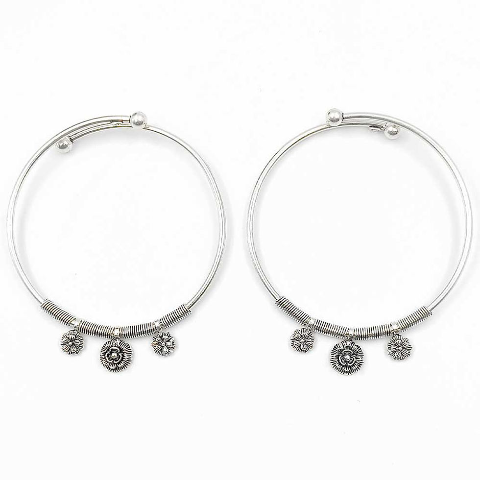 Thumbnail: Silver Flower Design Pattern Ring Kadi Pure Silver Kada Payal for women