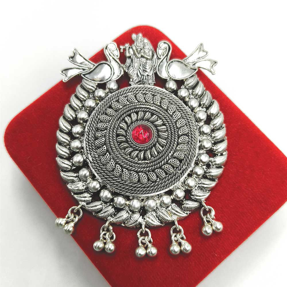 Radha Krishan Peacock Design Fancy Rajasthani 925 Locket for Women