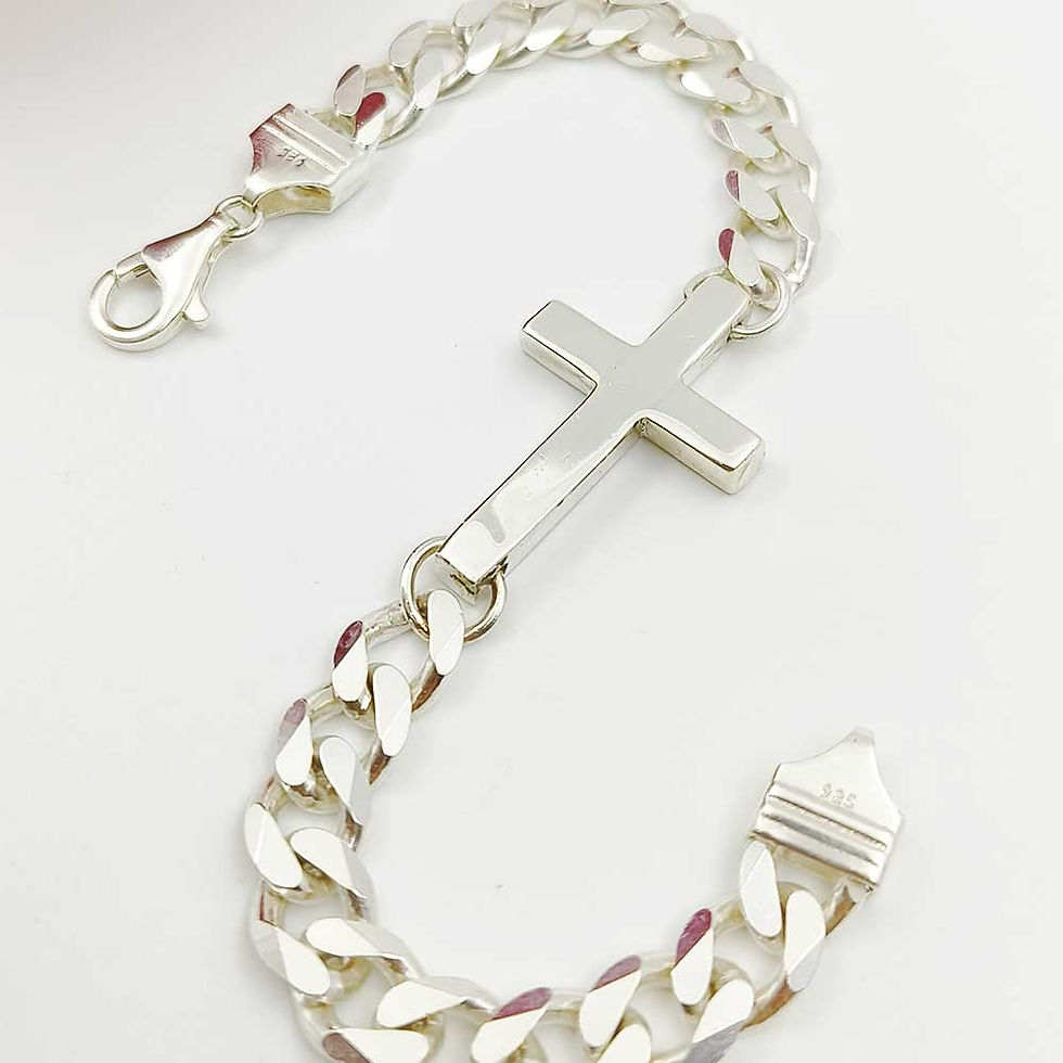 Thumbnail: Jeses Cross Curb Silver Bracelet for men, Shubh Jewellers