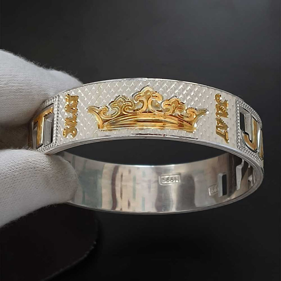 Thumbnail: Crown Design Gold Rodium Flat Silver Kada for men 50 gm