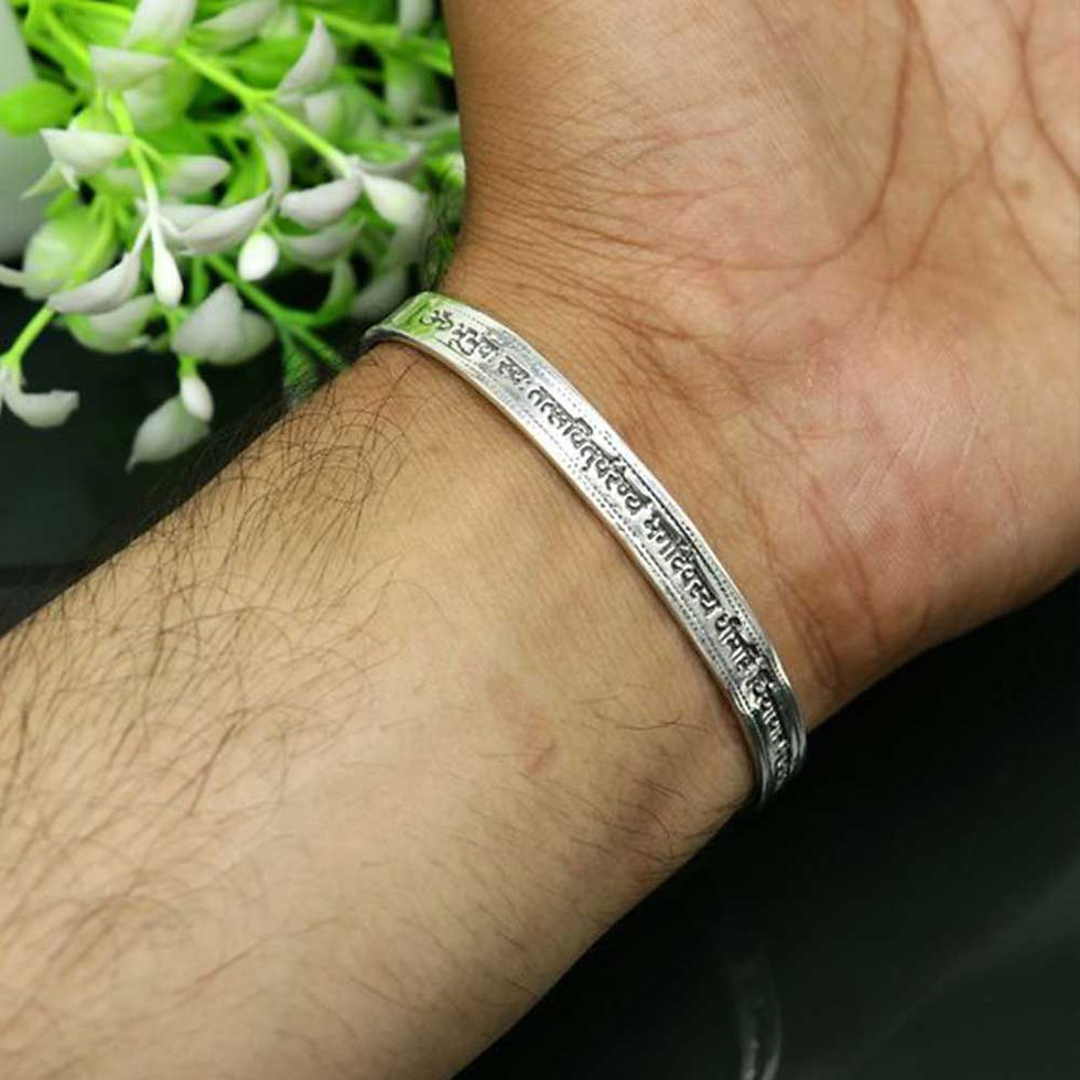 Long Mantra in Sanskrit Customised name Kada for Men, Shubh Jewellers