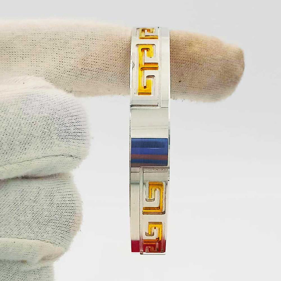 Thumbnail: Fancy CNC Pattern Gold Rodium Flat Design Pure Silver Kada for men