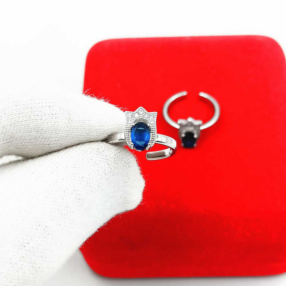 Crown Design Premium 925 Silver Blue Stone Toe Ring for women, Shubh Jewellers