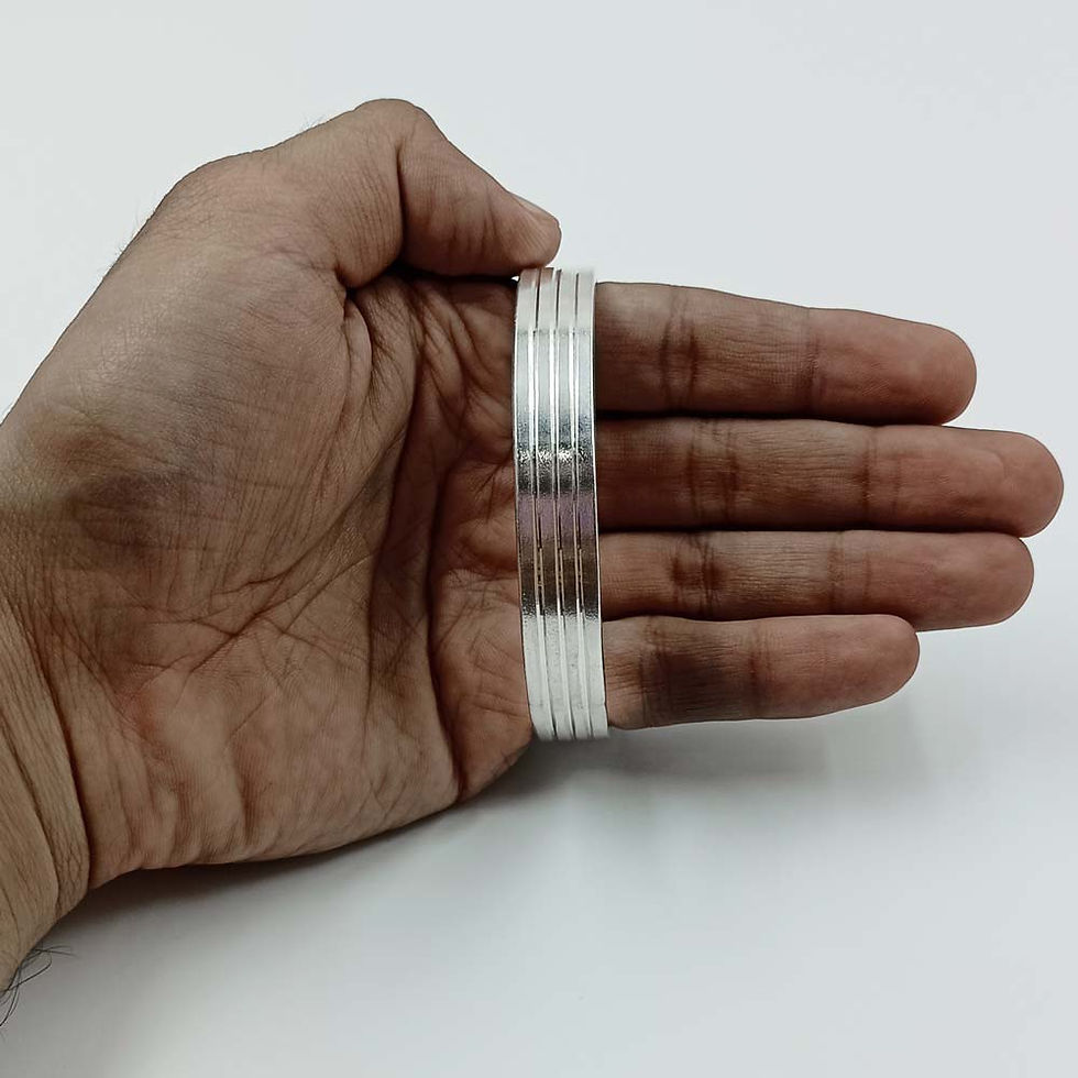 Thumbnail: 3 lines Heavy Plain Pure Silver Kada For Mens