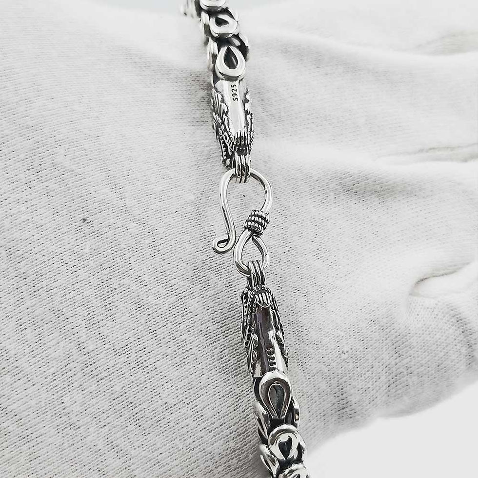 Thumbnail: Turkey Design Lock Skin Dragon Face Silver bracelet for men. Shubh Jewellers