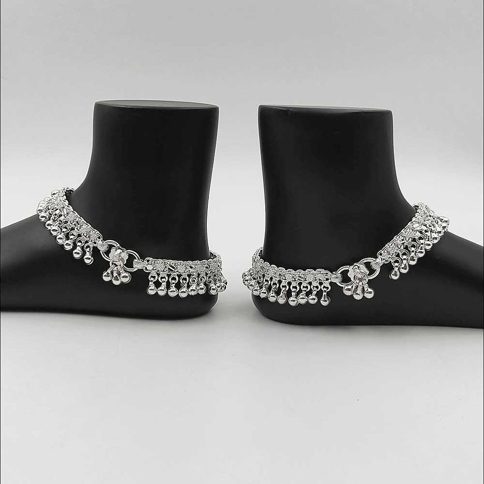 Thumbnail: Heavy Design Look, Ghungroo Silver Payal for Women, Rajasthan Style Payal