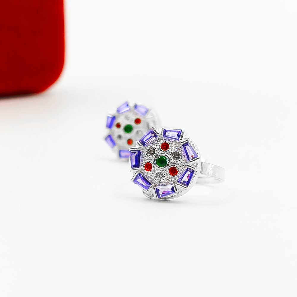 Round Purple Stone Design Fancy Women Toe Ring Silver Bichiya, Shubh Jewellers