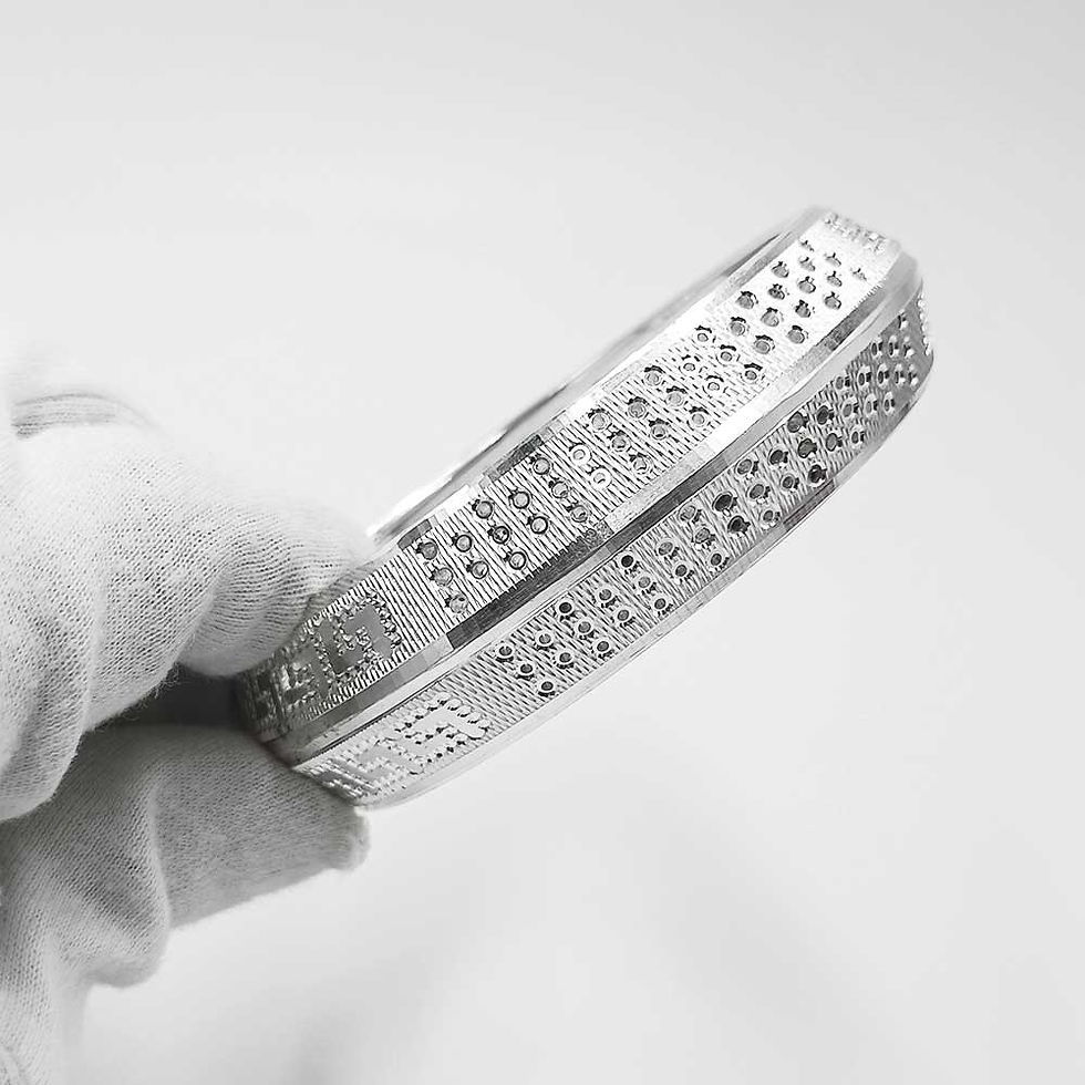 Thumbnail: Sidhu Moose Wala Design V-Shape Heavy Solid Pure Silver Dotted Kada for men