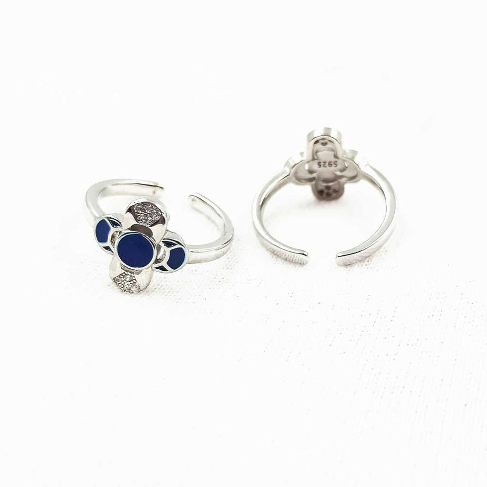 Thumbnail: Blue Enamel Round CZ Stone Pure 925 Silver Premium Toe Ring for Women