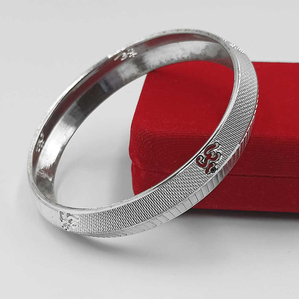 Thumbnail: V-Shape Om Design Patti Pattern Pure Silver Kada for men, Shubh Jewellers