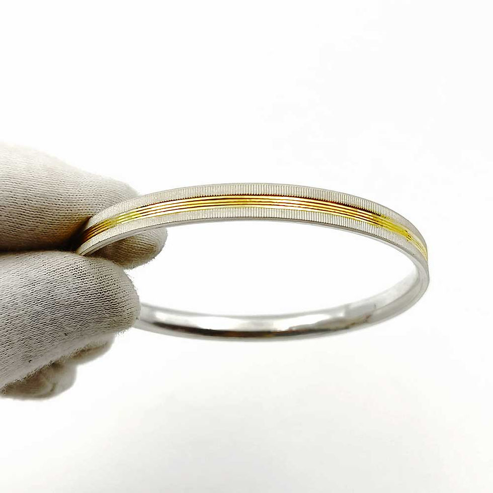 Thumbnail: Half Round Smooth Surface with center rodium Silver kada for men
