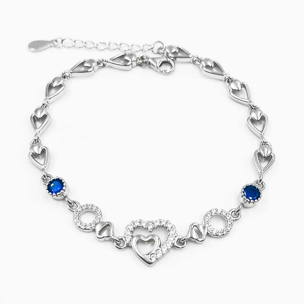Blue Stone Heart Premium CZ Ladies Bracelet, Gift for wife