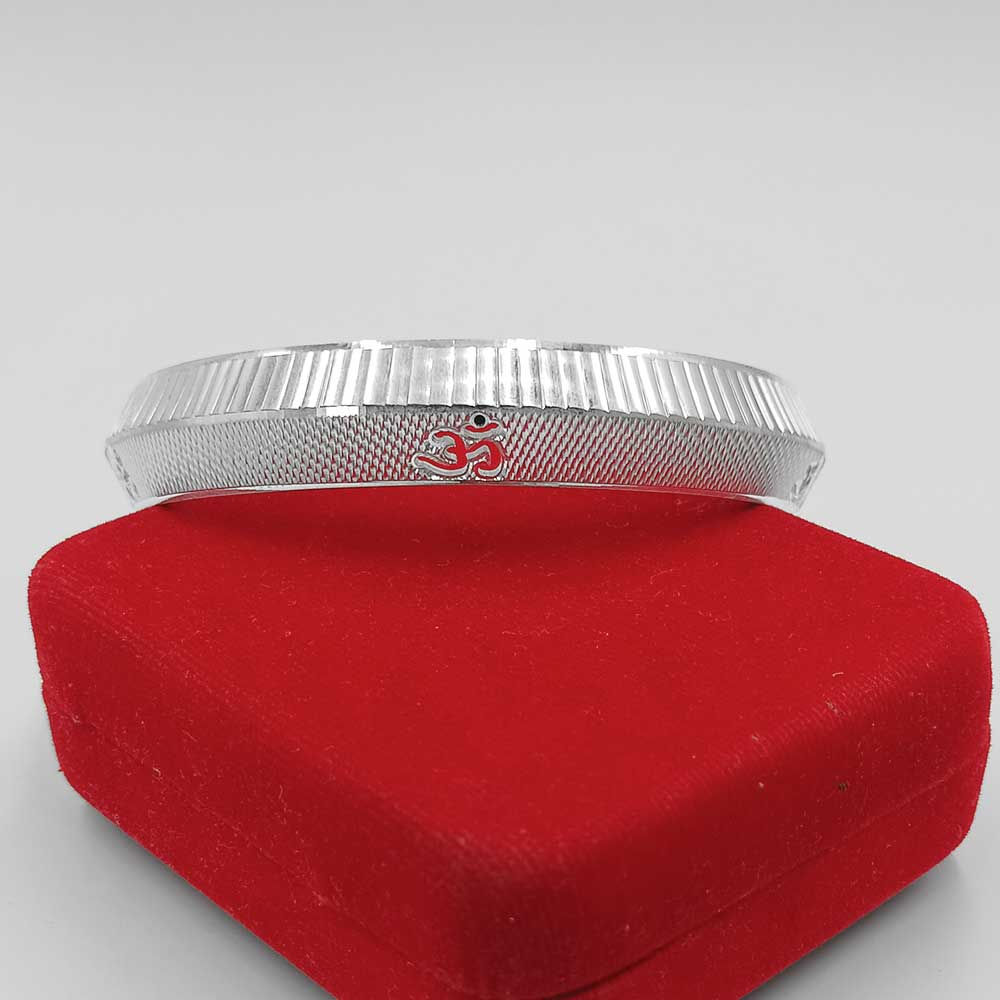 V-Shape Om Design Patti Pattern Pure Silver Kada for men, Shubh Jewellers