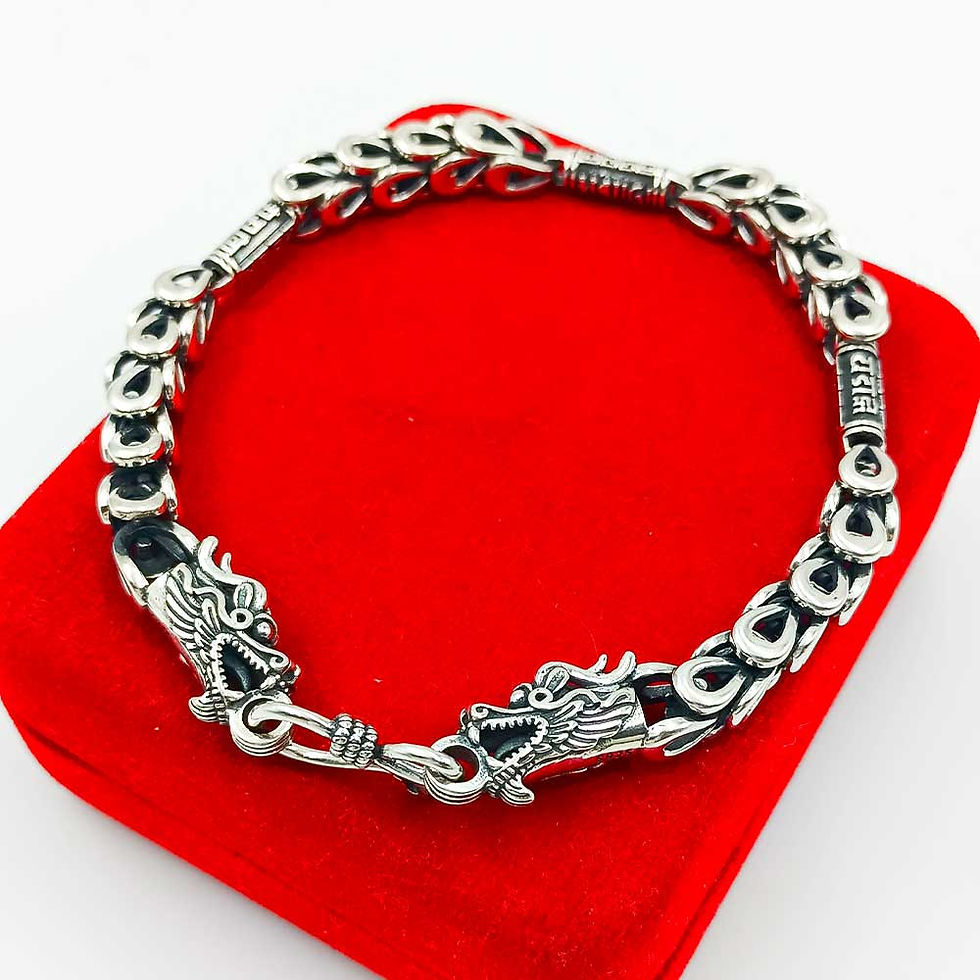 Thumbnail: Turkey Design Lock Skin Dragon Face Silver bracelet for men. Shubh Jewellers