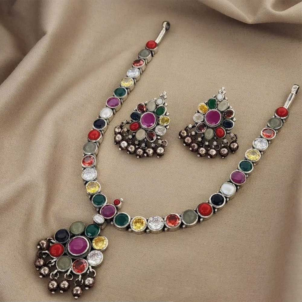 Multi Stone Necklace set for women, Pure Silver 925, Shubh Jewellers