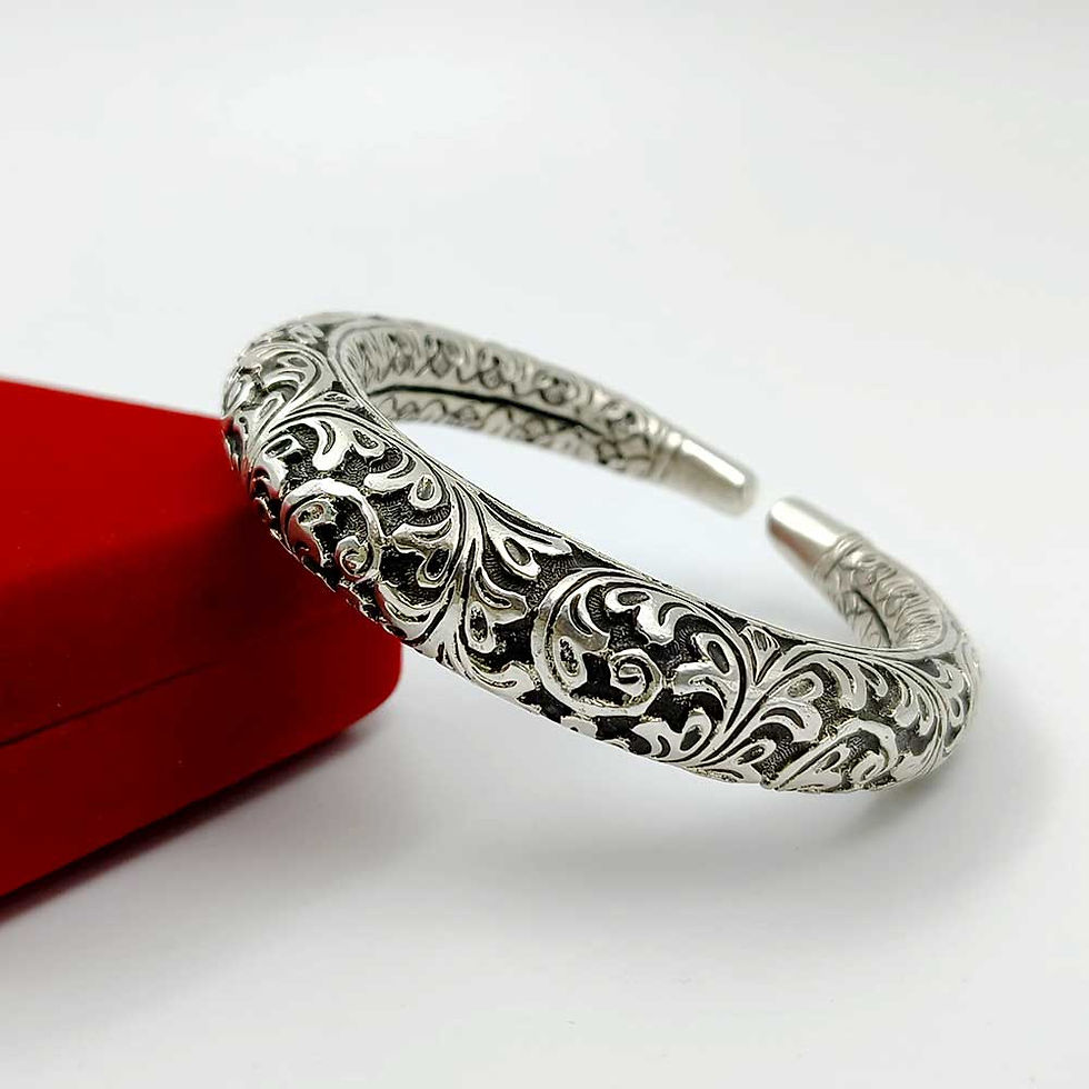 Thumbnail: Antique Heavy Oxidized Chitai Pure Silver Kada for men, Shubh Jewellers