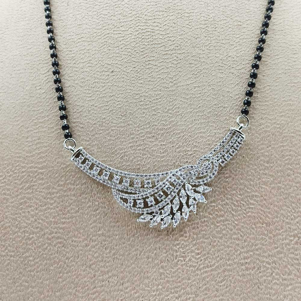 Premium Look Feather Pattern Cut Stones Design Pure Silver mangalsutra