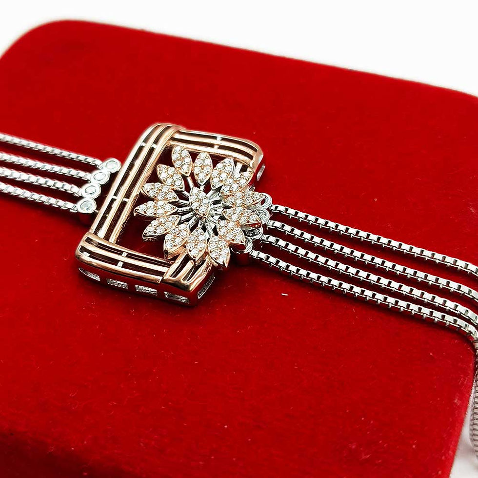 Thumbnail: Rose Gold Design CZ Bunch Pattern Four Line Pure Silver Bracelet for women