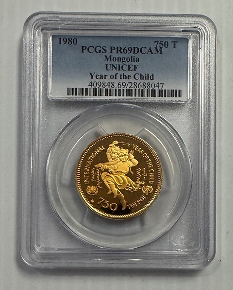 1980 Mongolia 750 Tug UNICEF Year of the Child Gold Coin PCGS PR