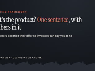 Header card: What's the product? One sentence, with numbers in it