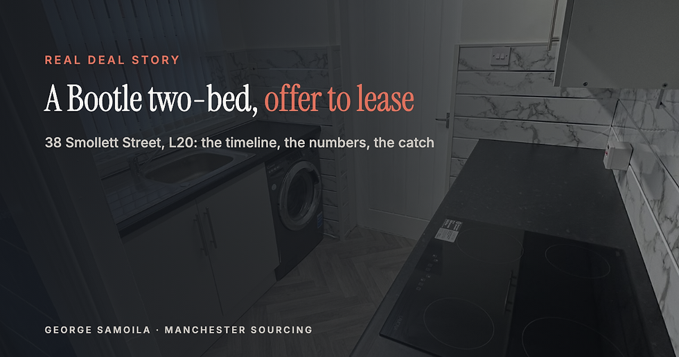 Real deal story header: a Bootle two-bed from offer to lease, over the finished kitchen at 38 Smollett Street