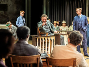 Oscar Pearce as Bob Ewell and other members of the cast in Aaron Sorkin's play of To Kill a Mockingbird. Pic: Johan Persson