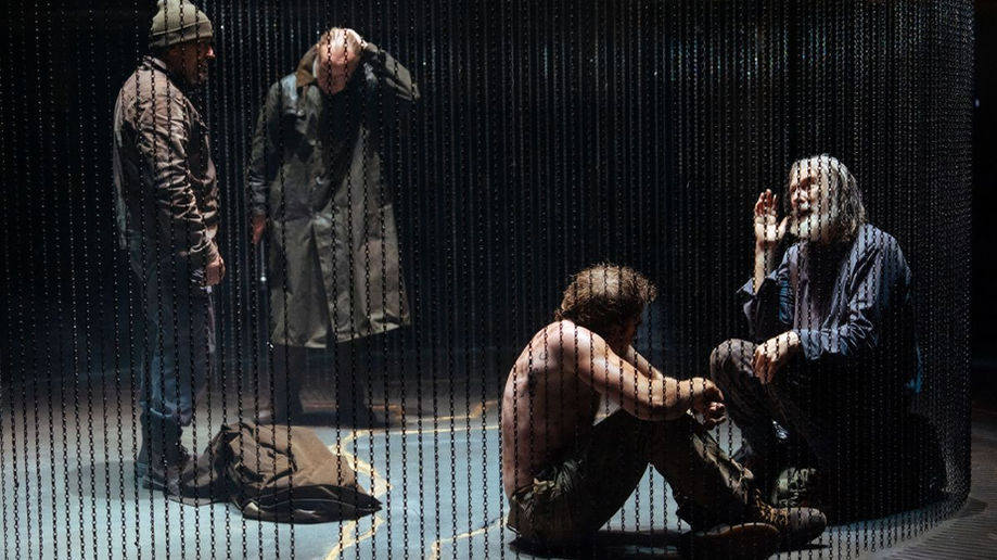 Jason Done (Kent), Jonathan Slinger (Gloucester), Tom Varey (Edgar) and David Threlfall (King Lear) in King Lear at the Royal Exchange Theatre. All pics: Helen Murray