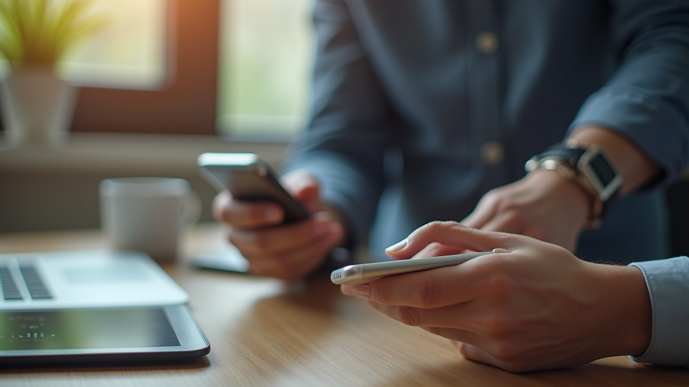 Eye-level view of a small business owner plugging in a smart device