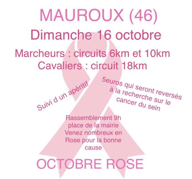 Octobre rose à Mauroux : Dimanche 16 Octobre Randonnées pédestre et équestre