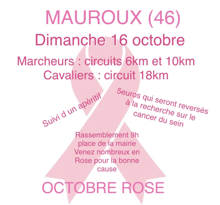 Octobre rose à Mauroux : Dimanche 16 Octobre Randonnées pédestre et équestre