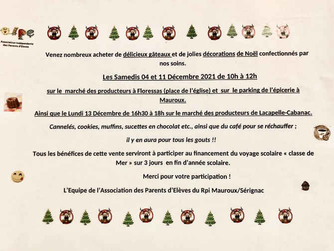 Vente de gâteaux et décorations de noël