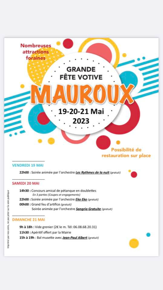 GRANDE FÊTE VOTIVE CE WEEK-END: 19 , 20 ET 21 MAI À MAUROUX