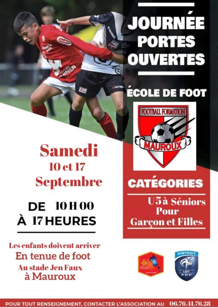Samedi 17 Septembre :Seconde journée portes ouvertes pour l'école de foot de Mauroux!